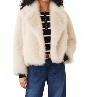 NEW KAREN KANE cropped faux fur jacket in stone